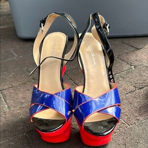 Wild Diva Women's Blue and Red Strappy Heels